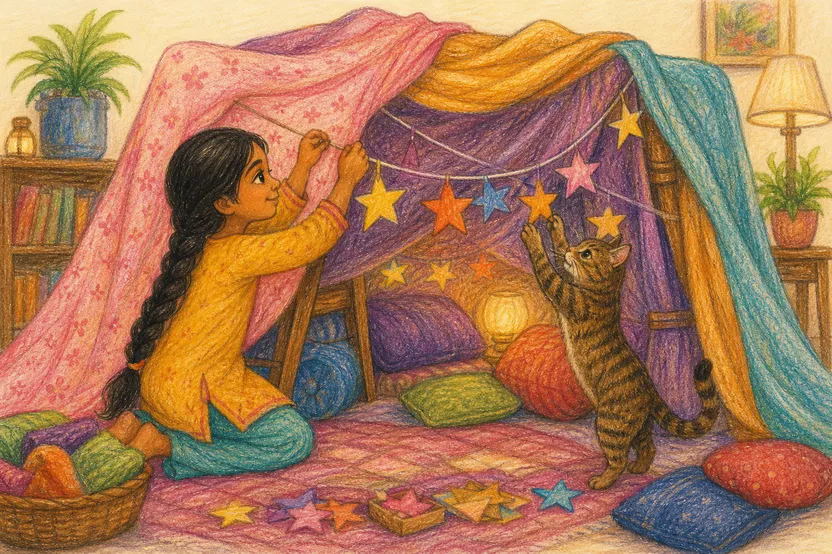 Crayon & pencil illustration of the sample scene