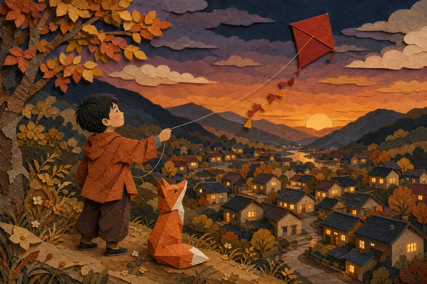 Paper-cut collage illustration of the sample scene